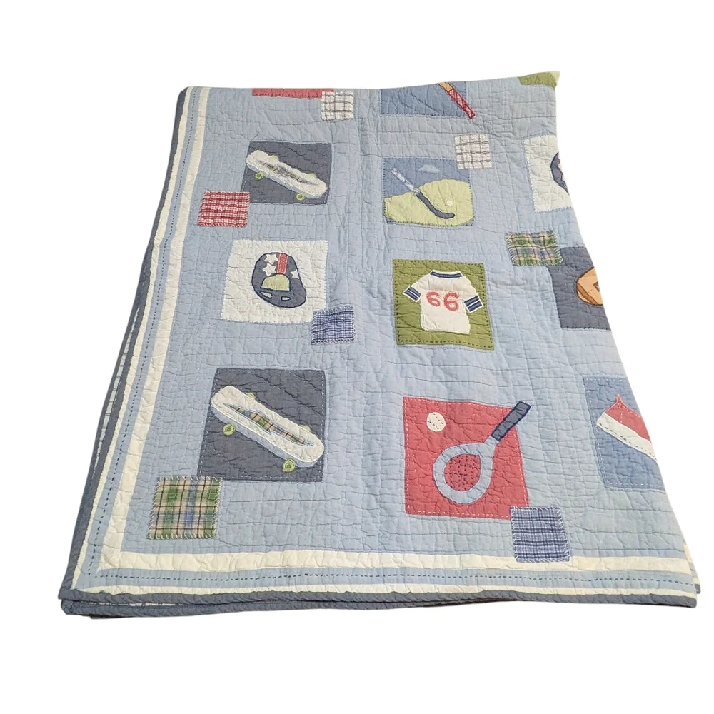 Pottery Barn Kids Sports Patchwork Reversible Twin Quilt & Sham